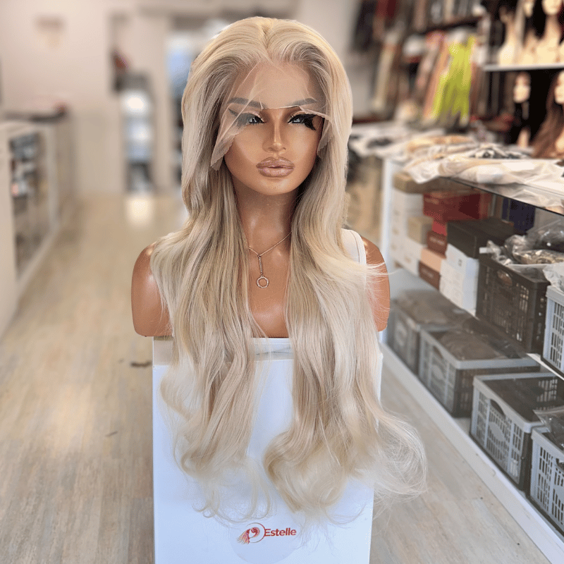 Yazmine/28-Long Light Golden Blonde Synthetic  Lace Front Wig