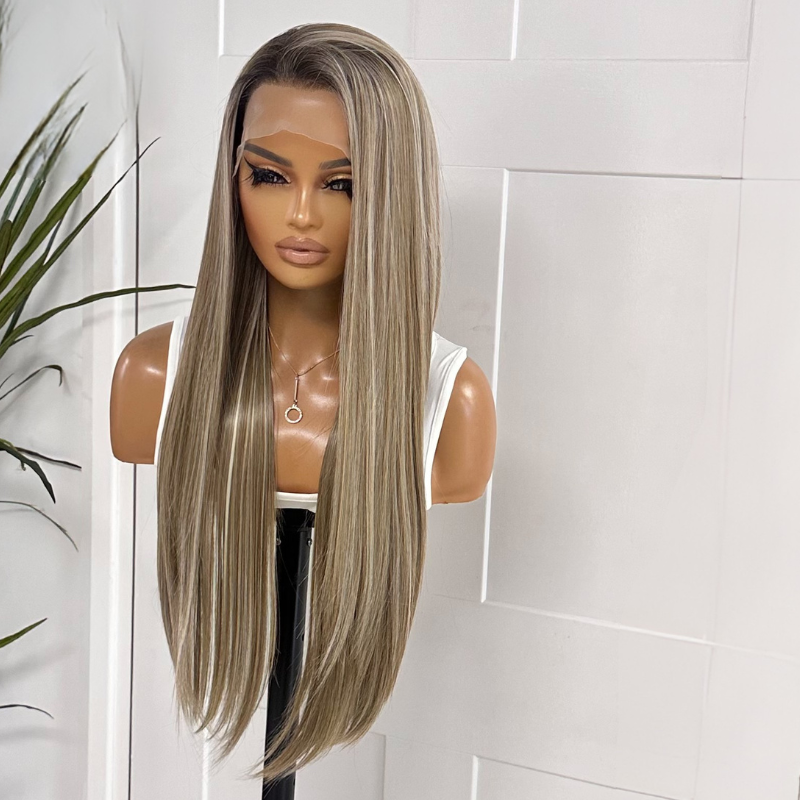 Ilaria - 24" Ash Beige Blonde Synthetic Lace Front Wig | 13x6 Free Part