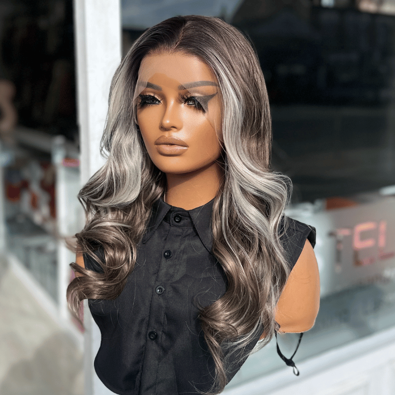 Wavy Brown Blonde Balayage Lace Front Wig – Free Part, Heat Safe Synthetic Fibre-DI/07 - estellewigsandmore.co.uk