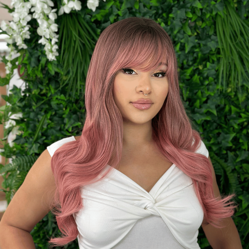 Black to Pink  Ombre with Full Fringe |  Straight Wig-EWD/20 - estellewigsandmore.co.uk