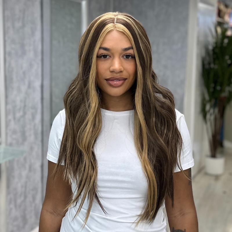 Luna- Highlighted Brunette Lace Front Synthetic Wig - estellewigsandmore.co.uk