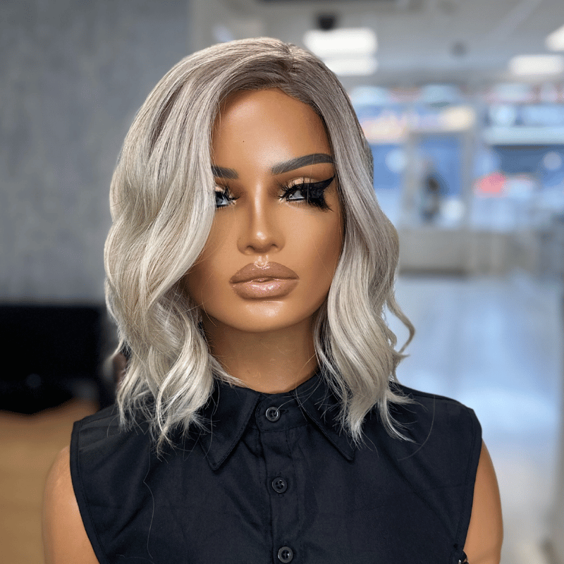EW211-8 Inch Ash Blonde Wavy Bob Lace Front Wig - estellewigsandmore.co.uk