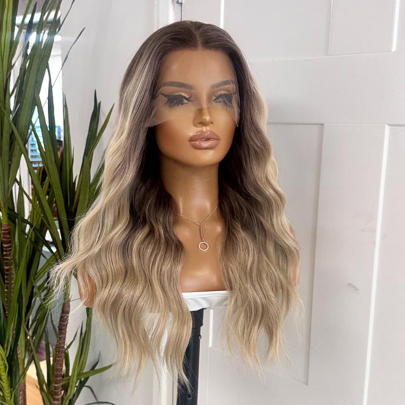 LUNA-Ash/Light Blonde Ombre Synthetic  Lace Front Wig