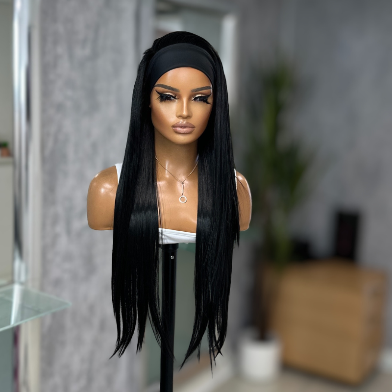 Esme/1B -Black Straight/Wavy  Headband Wig