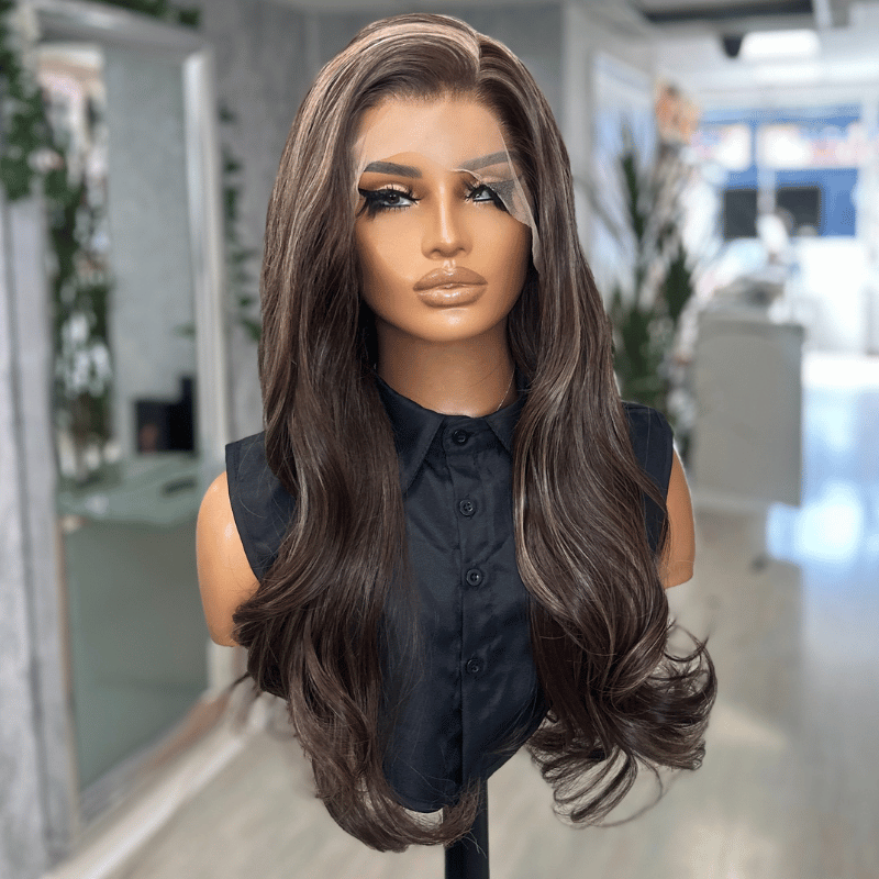 Lili-Chocolate Brown/Blonde Mix Wavy Synthetic Lace Front Wig - - estellewigsandmore.co.uk