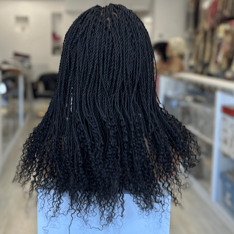 ZAHRA-Handmade Black Kinky Twist Full Lace Human Hair Wig - estellewigsandmore.co.uk
