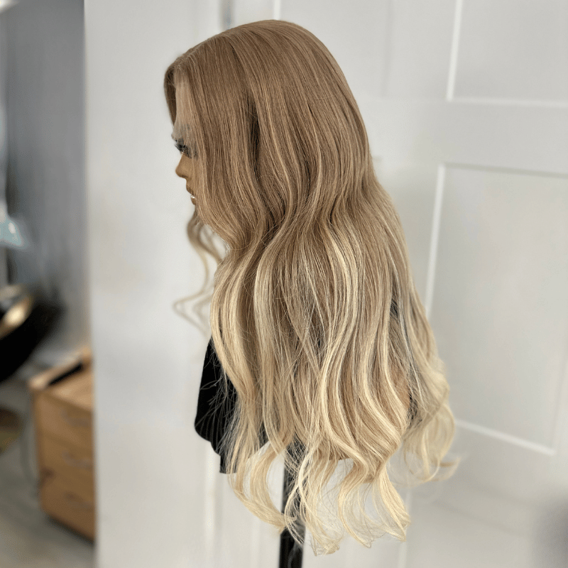 Ashley- 22” Human Hair HD Lace Front Wig – Beige Champagne Blonde Balayage - estellewigsandmore.co.uk