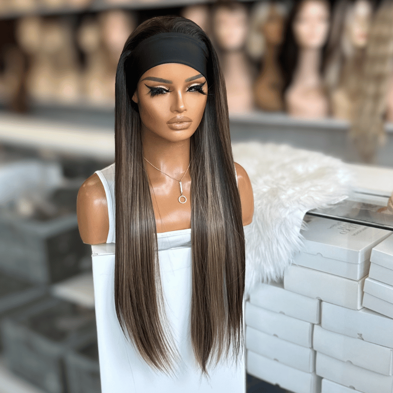 ESME/11-24 inch Mocha Brown / Highlights Wavy Headband Wig