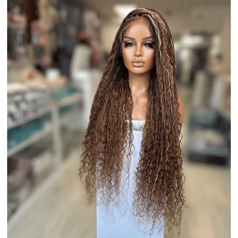 Azora -26" Auburn & Blonde Boho Braided Full Lace Human Hair Wig