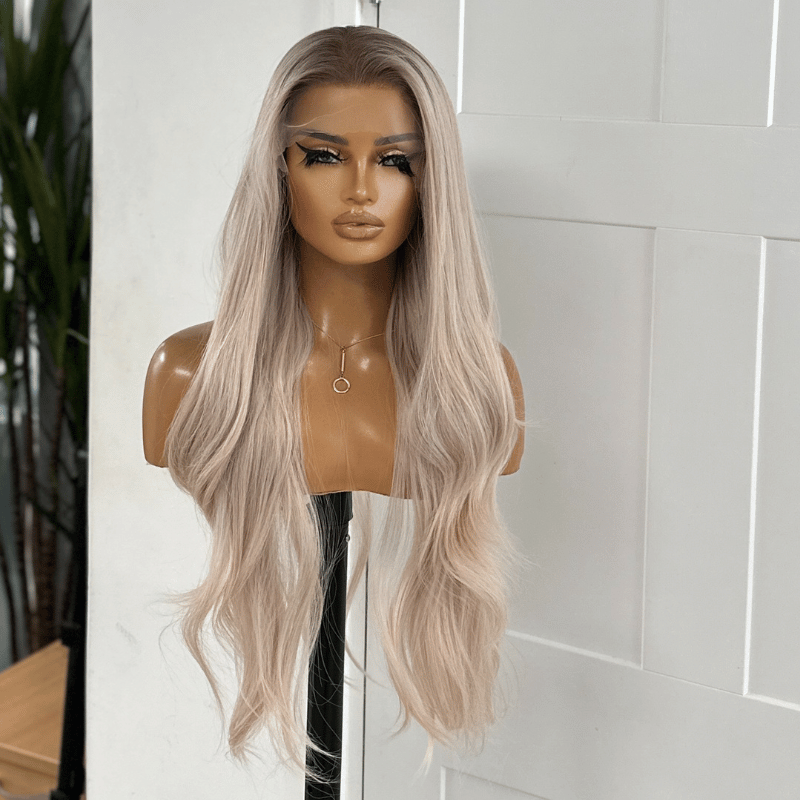 Duchess -Light Ash Brown Rooted Milky Blonde Straight Synthetic Lace Front Wig - estellewigsandmore.co.uk