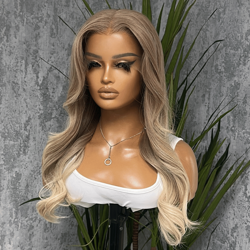 Ashley - 22” Beige Champagne Blonde Human Hair HD Lace Front Wig