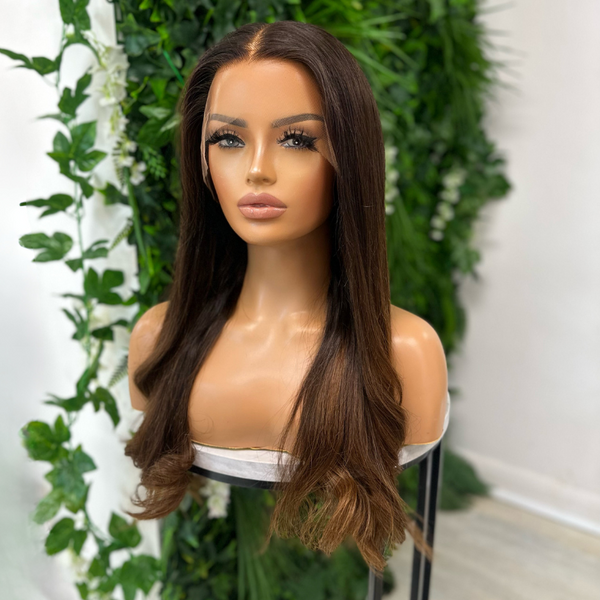 ASHA-18''Ombre Brunette Human Hair HD Lace Frontal Wig