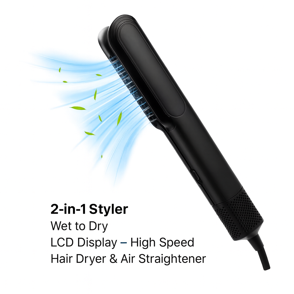 2-in-1 Wet to Dry Hair Dryer & Straightener | High-Speed Ionic Blow Dryer with LCD Display