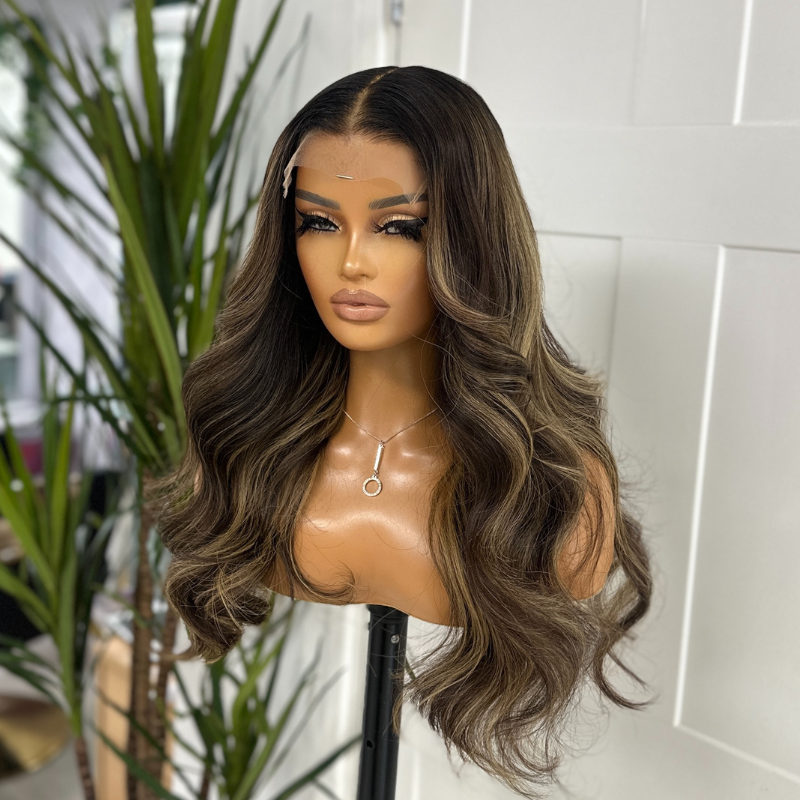 22’’ Long Brown/Blonde   Human Hair Wig