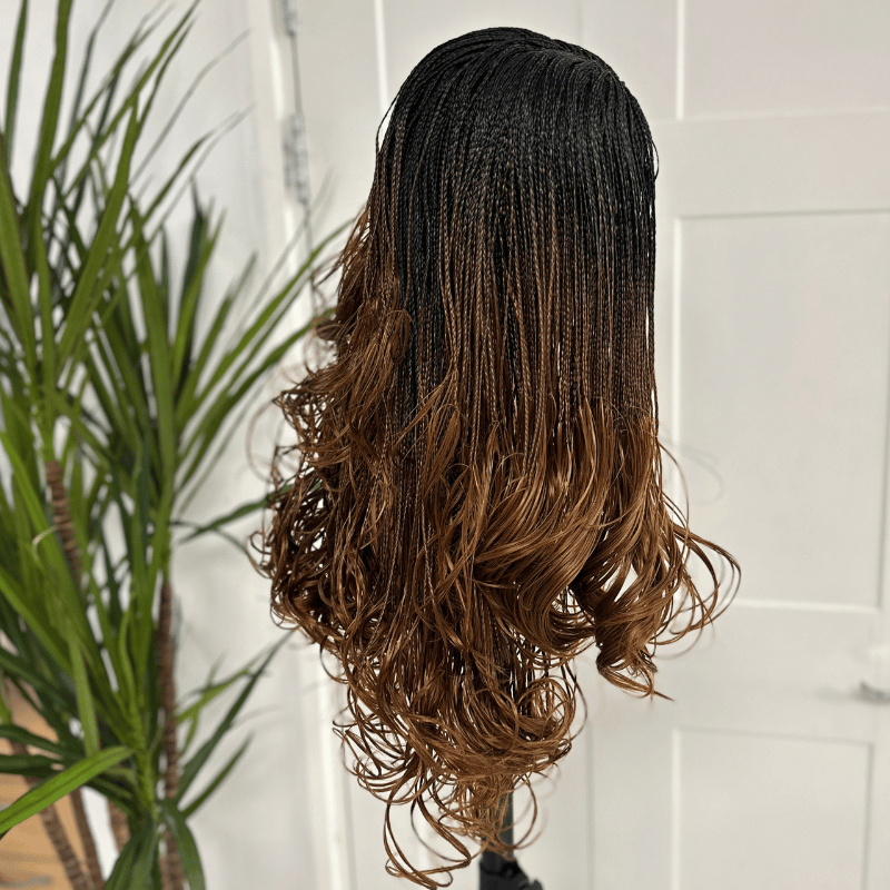 24 inches Black/Auburn  Layered French Curl  Braided Wig | Ready to ship -KB/04