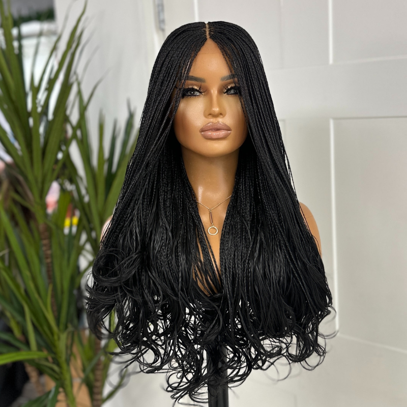 24 inches Black  Layered French Curl  Braided Wig | Ready to ship -KB/03
