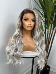LITZY-Long Platinum Blonde Mix Wavy Synthetic Lace Front Wig