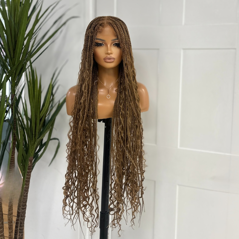 Light Auburn Mix Long  Boho Braided Full  Lace  Wig -BRASKA30