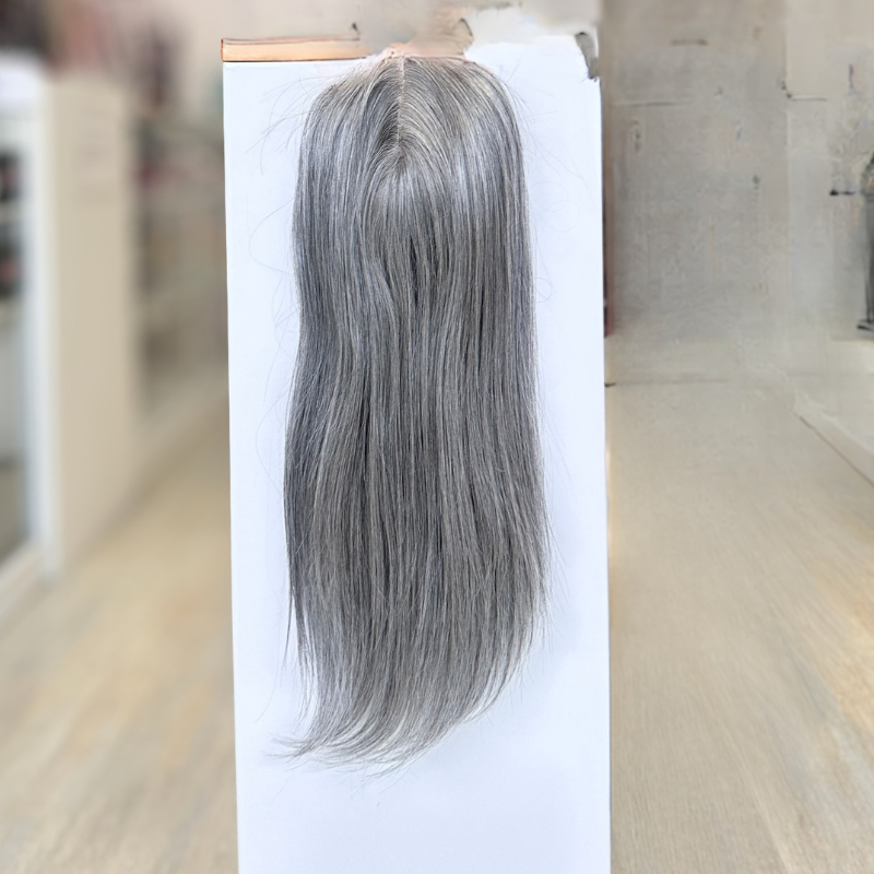Silver Sage 16" Human Hair Topper – Salt &amp; Pepper Blend