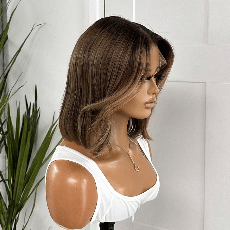 Elsie-10'' Rooted Light Brown  Caramel Mix  Human Hair HD Lace Front  Wig