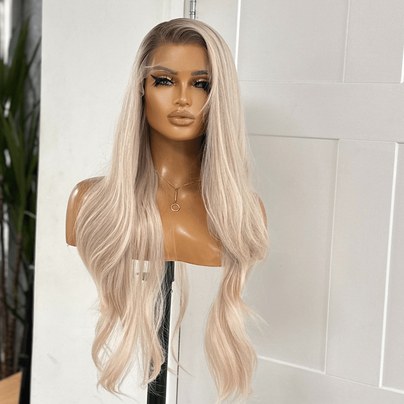 Duchess -Light Ash Brown Rooted Milky Blonde Straight Synthetic Lace Front Wig - estellewigsandmore.co.uk