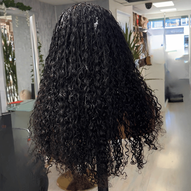 Ray-22'' Braided 6x6 HD Lace Closure Curly Human Hair Wig – Natural Black - estellewigsandmore.co.uk