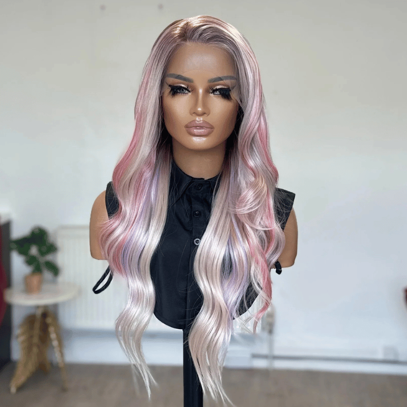 Fleur- Pastel Pink Blonde Synthetic Lace Front Wig - estellewigsandmore.co.uk