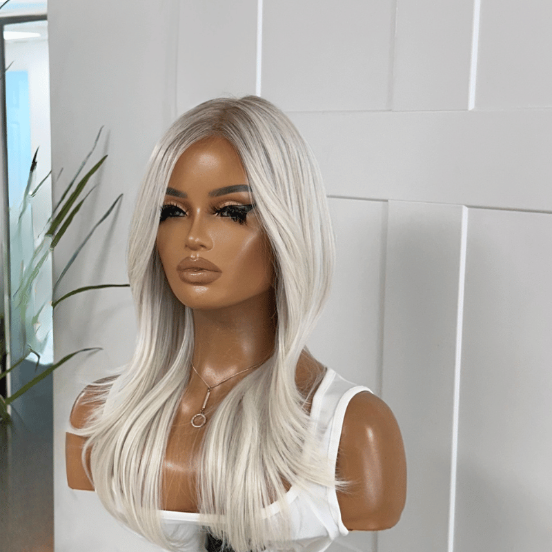 IVORY – 14" Rooted Pearl Blonde Layered Monofilament Wig