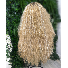 CHYNA-Long Curly Rooted Blonde Lace Frontal Synthetic Wig
