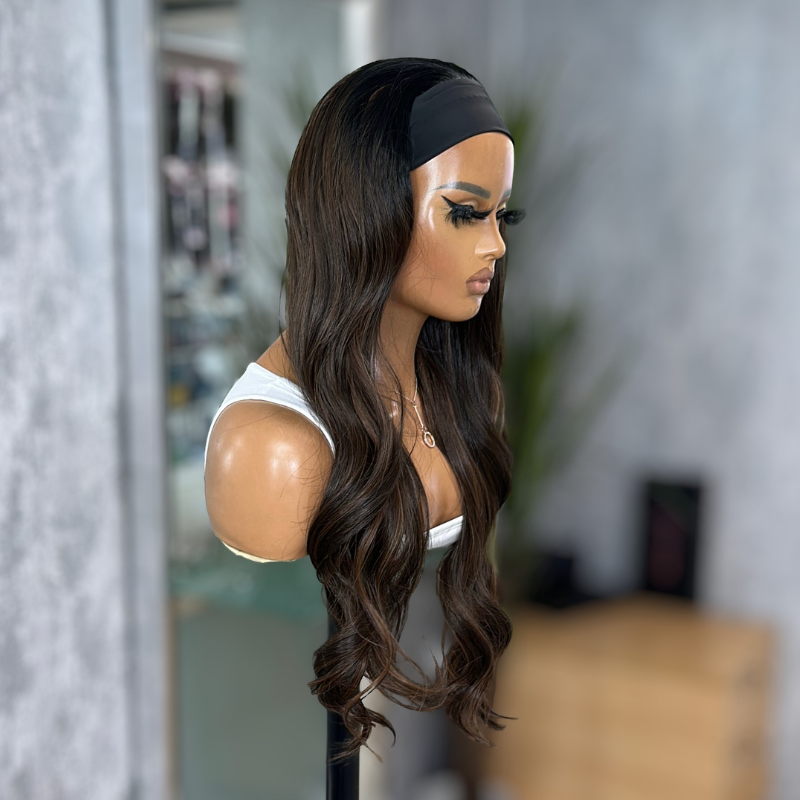 Esme/15 -Rooted Rich Brown|Highlights Wavy Headband Wig