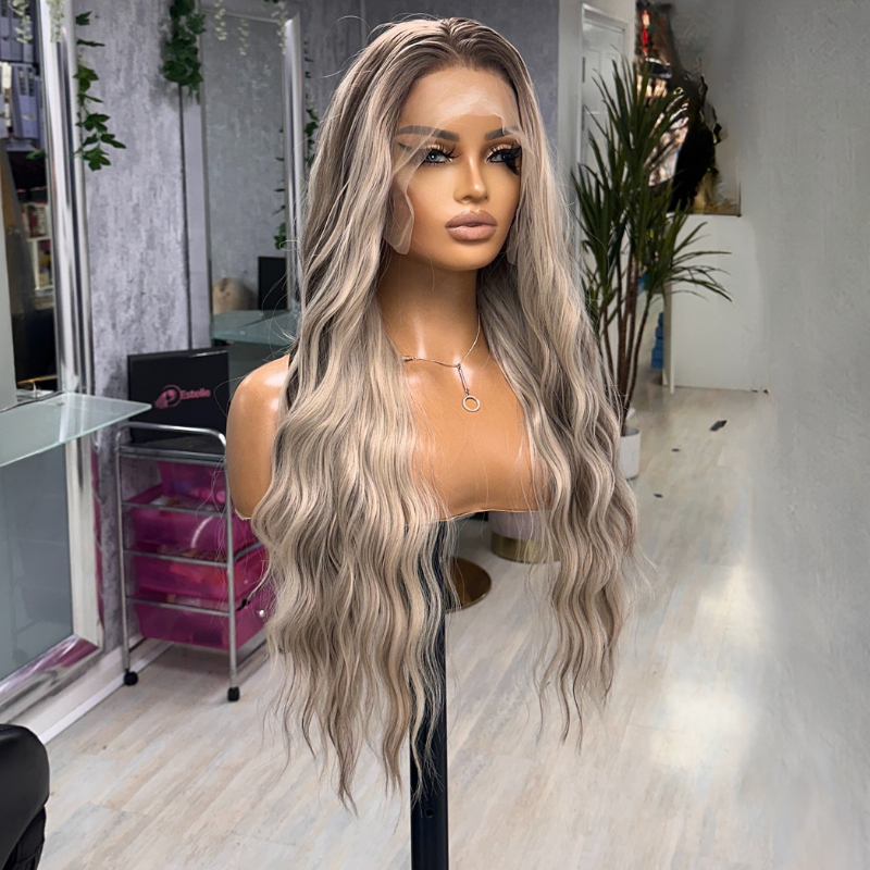 Long Rooted Ash Blonde Mix Wavy Synthetic Lace Front Wig- DI/03 - estellewigsandmore.co.uk