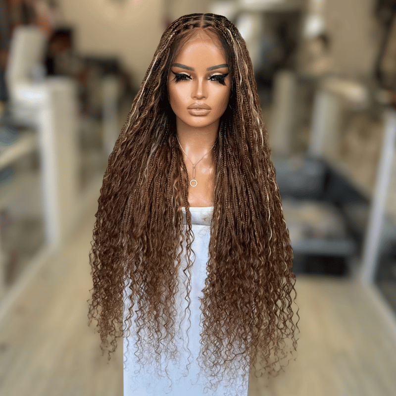 Azora -26" Auburn &amp; Blonde Boho Braided Full Lace Human Hair Wig