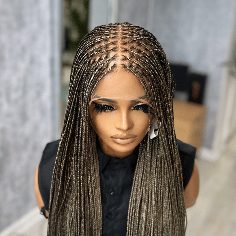 30 inches Blonde/Brown Mix   Straight  Braided Wig | Ready to ship -KB/02 - estellewigsandmore.co.uk