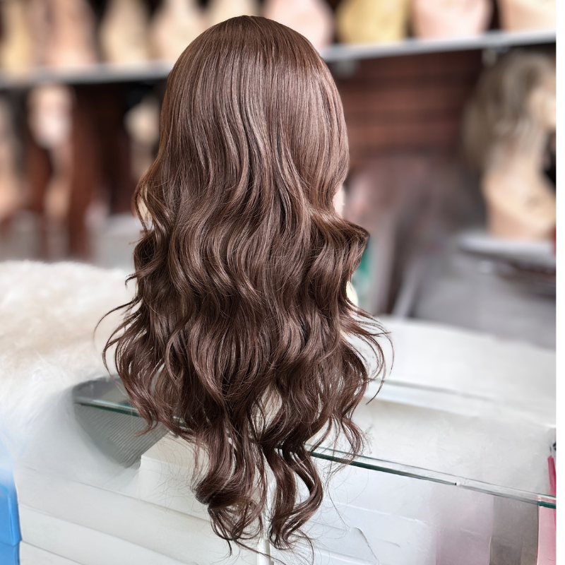 Perruque synthétique ondulée marron foncé avec lace front - DI/05