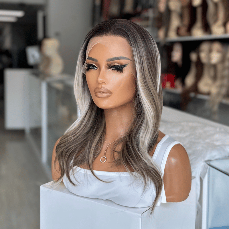 ZOE-Rooted Ash Brown/Blonde Balayage  Synthetic Lace Front Wig