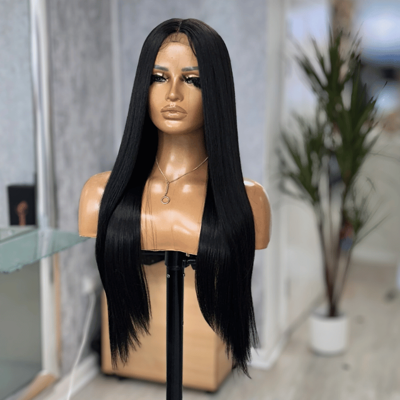 EWD 87-Long Straight Black Synthetic Lace Part | Lace Front Wig - estellewigsandmore.co.uk