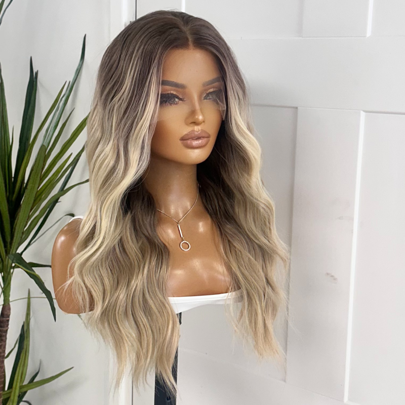 LUNA-Ash/Light Blonde Ombre Synthetic  Lace Front Wig
