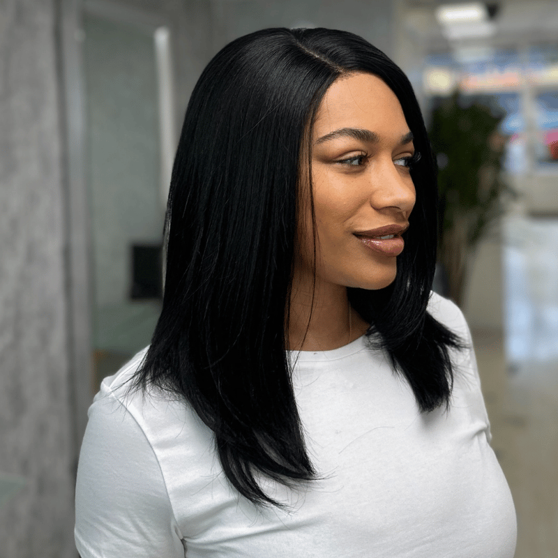 Anne -16" Natural Black Straight Bob Synthetic Lace Front Wig