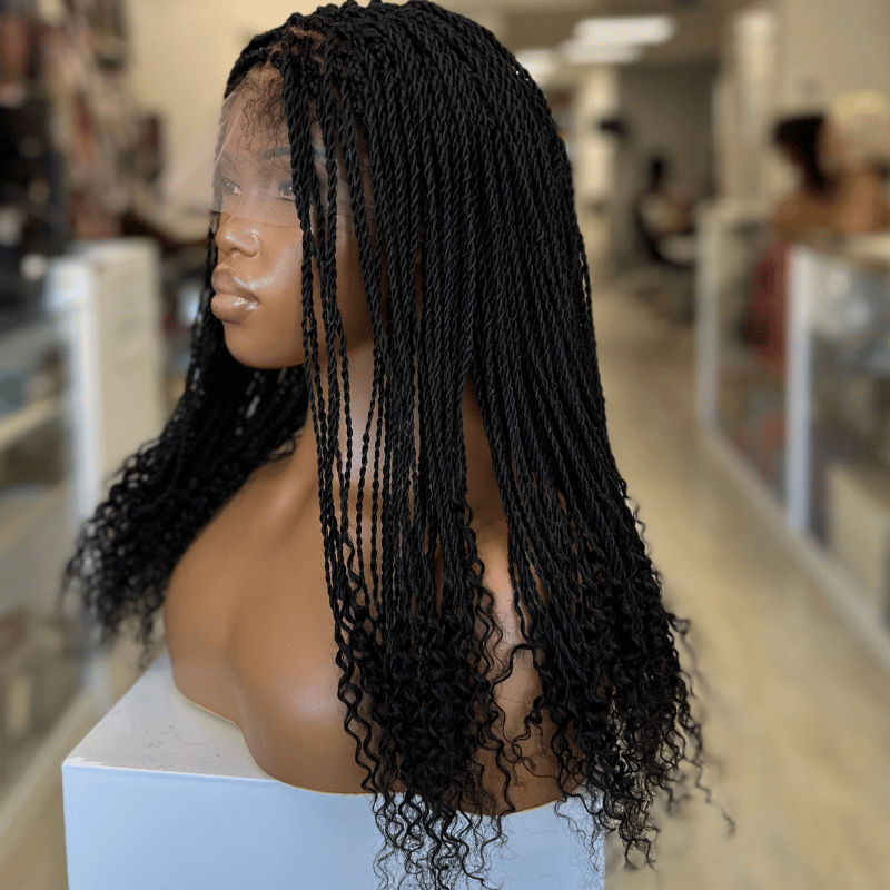 ZAHRA-Handmade Black Kinky Twist Full Lace Human Hair Wig - estellewigsandmore.co.uk