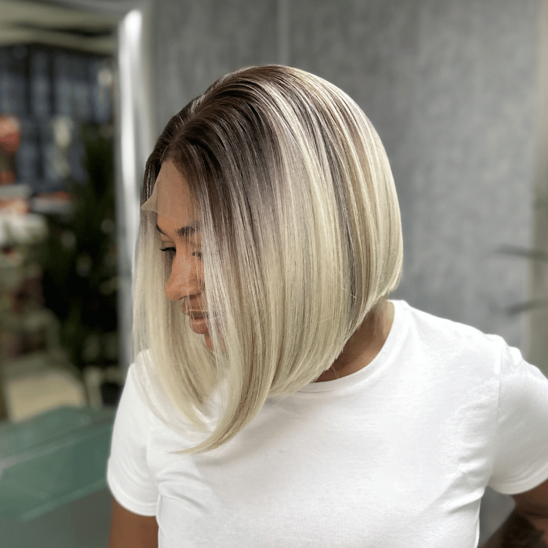 Jade | 10 Inch Straight Lace Front Wig – 13×6 Free Part, Cool Blonde Bob - estellewigsandmore.co.uk