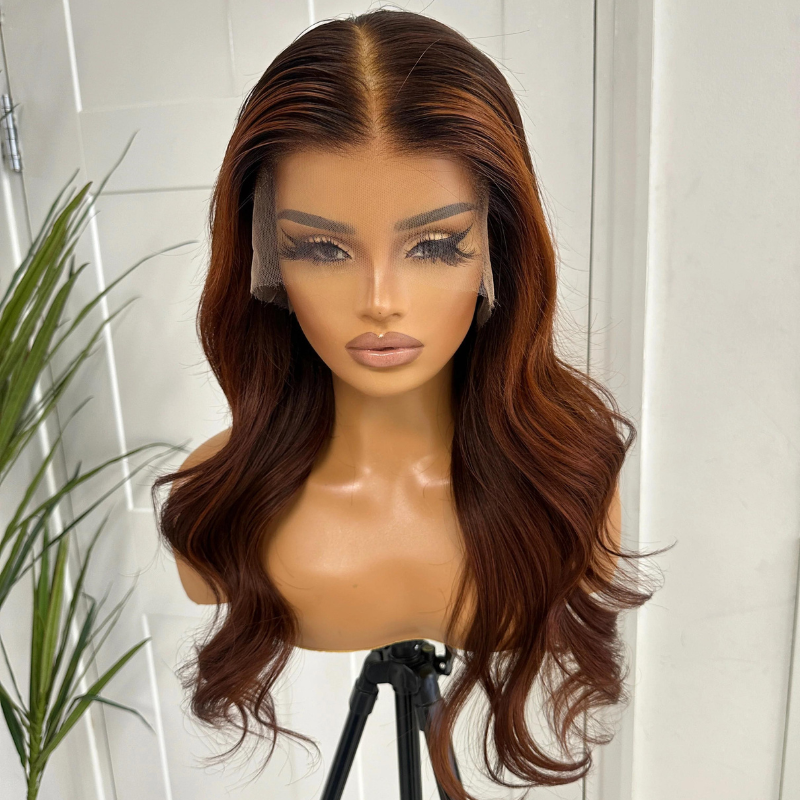 SCARLET Long Rooted Deep Copper Human Hair Lace Frontal Wig