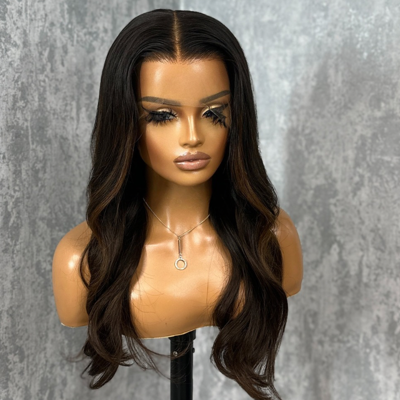 18 inches Black / Brown Human Hair HD Lace Frontal Wig-Medium Cap-ANKI