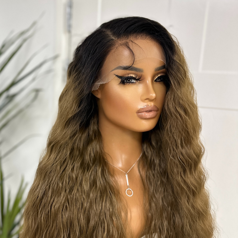 30&quot; Rooted Brown to Rich Caramel Ombre Lace Front Wig-Chyna