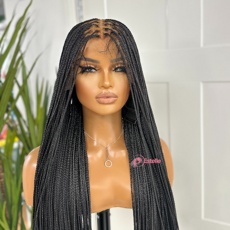 Perruque tressée noire lisse de 76 cm (30 pouces) | Prête à être expédiée -KB/01 