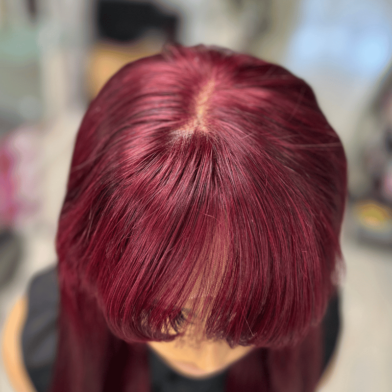 EWD97 - 18'' Dark Red Human Hair Fringe Wig - estellewigsandmore.co.uk