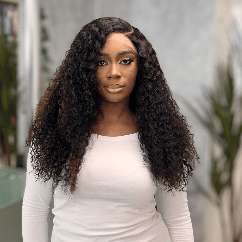 Ray-22” Natural Black Highlight Curly Wig – 6x6 HD Lace Closure Human Hair - estellewigsandmore.co.uk