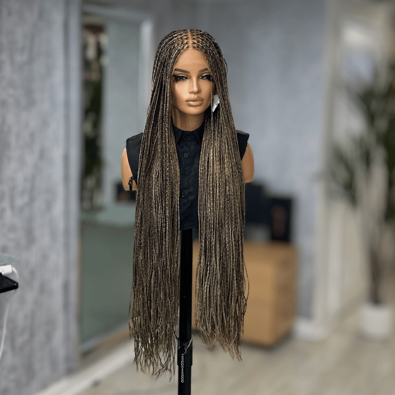 30 inches Blonde/Brown Mix   Straight  Braided Wig | Ready to ship -KB/02 - estellewigsandmore.co.uk