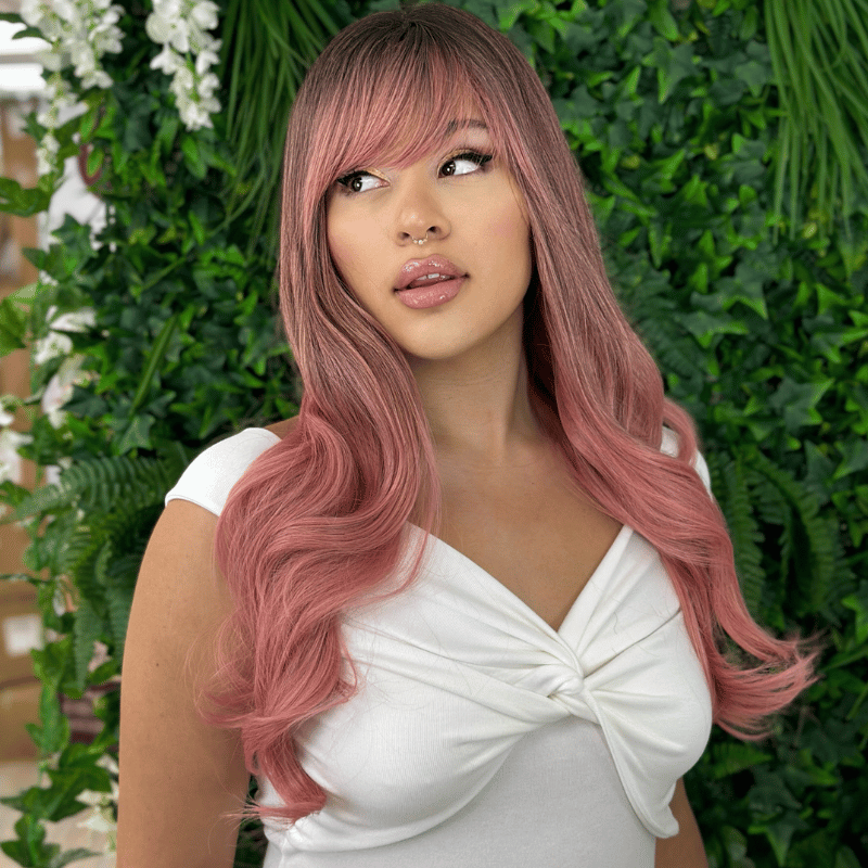 Black to Pink  Ombre with Full Fringe |  Straight Wig-EWD/20 - estellewigsandmore.co.uk
