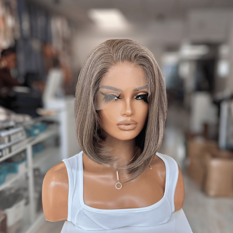 JADE – 10" Mushroom Taupe Brunette Bob Synthetic 13×6 Lace Front Wig