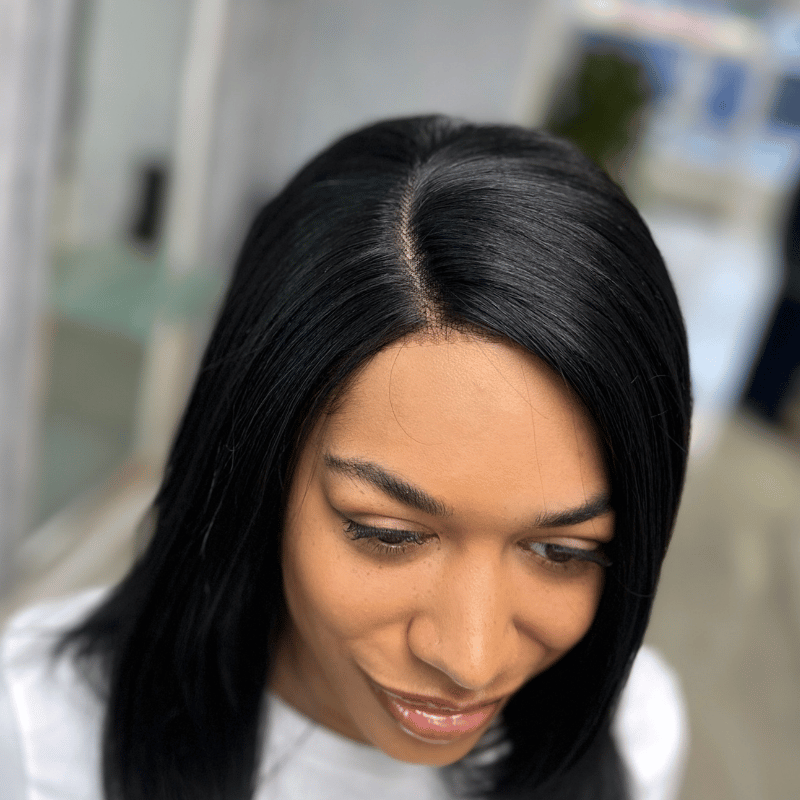 Anne -16" Natural Black Straight Bob Synthetic Lace Front Wig